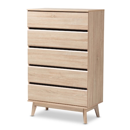 Baxton Studio Miren Mid-Century Modern Light Oak and Dark Grey 5-Drawer Chest 148-8255